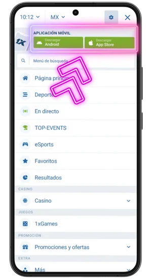 Haz clic en la opción de descarga de la app